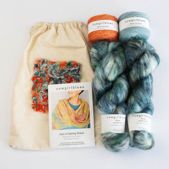 Cowgirl Blues Kit Joys of Spring Shawl hand dyed 9 to 5